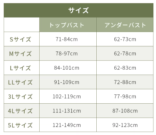 エヌメリーノンワイヤーブラのサイズ展開